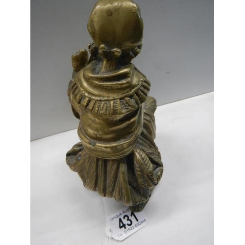 431 - A cast bronze figure of an elderly lady, 18cm