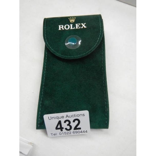 432 - A small pouch marked Rolex with No. 50006038,64 on inside.