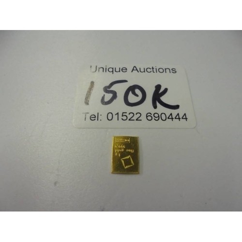 150K - A fine gold 1 gram ingot.