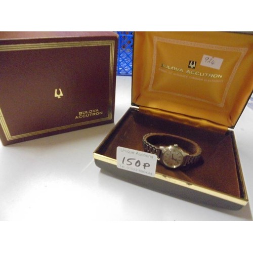 150P - A boxed Bulova Accution ladies wrist watch.