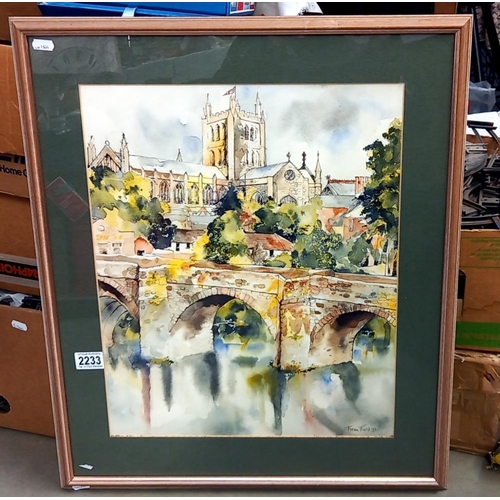 2233 - A framed and glazed watercolour of Hereford Cathederal by Fiona Field COLLECT ONLY