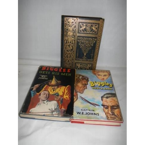 457 - An 1893 Household Stories Grimm Crane Edition, Biggles Gets His Men 1950 and Biggles Takes a Hand 19... 