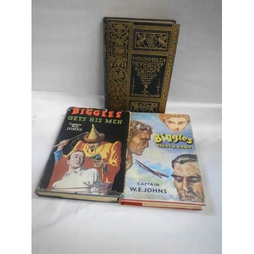 457 - An 1893 Household Stories Grimm Crane Edition, Biggles Gets His Men 1950 and Biggles Takes a Hand 19... 