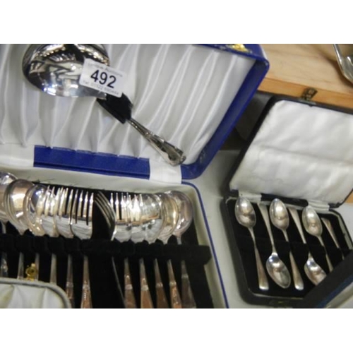 492 - Five cased sets of flatware etc.,