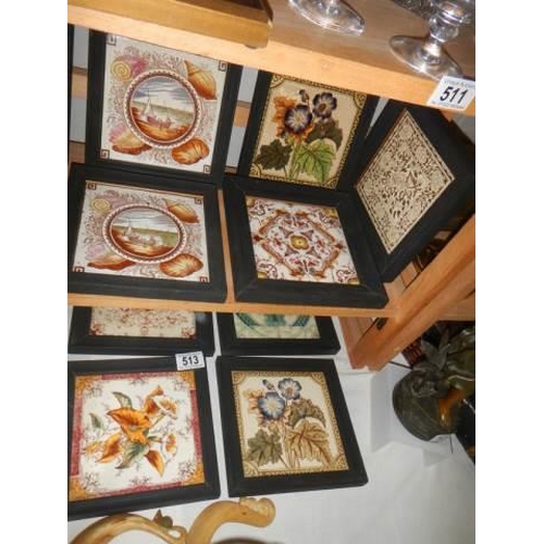 513 - Forteen framed vintage Minton ceramic tiles.