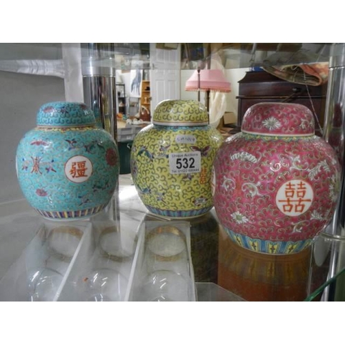 532 - Three good Chinese ginger jars.