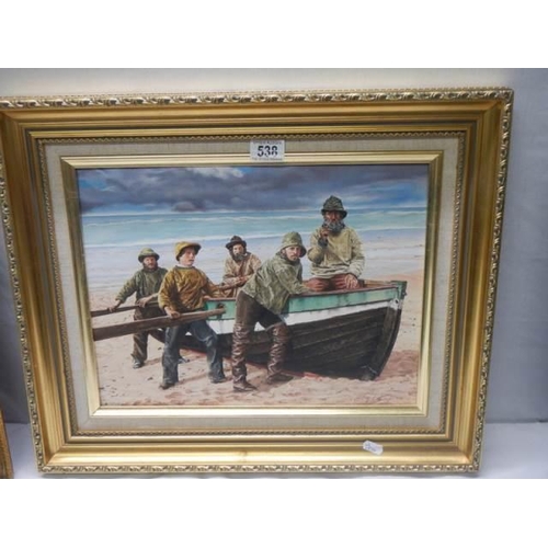 538 - An oil on board fisherman scene by Cornish artist J M Cartwright MM, 55 x 46 cm.