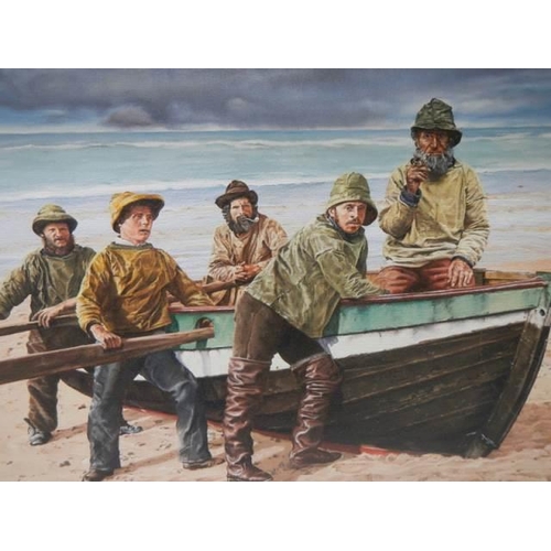 538 - An oil on board fisherman scene by Cornish artist J M Cartwright MM, 55 x 46 cm.