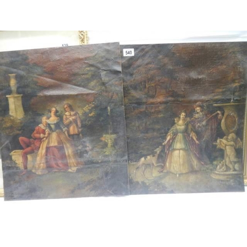 540 - Two early paintings on cow hide, COLLECT ONLY