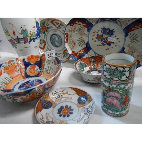 547 - Seven old Chinese plates and dishes etc.,