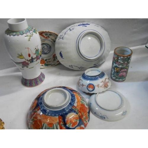 547 - Seven old Chinese plates and dishes etc.,