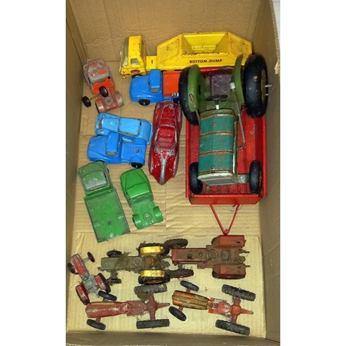 2177 - A Mettoy tinplate tractor and trailer plus a quantity of diecast tractors Lone Star and Tonka lorrie... 