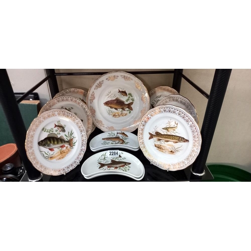 2284 - 2 sets of bone china fish decorated porcelain