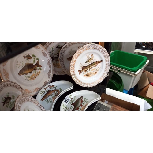 2284 - 2 sets of bone china fish decorated porcelain