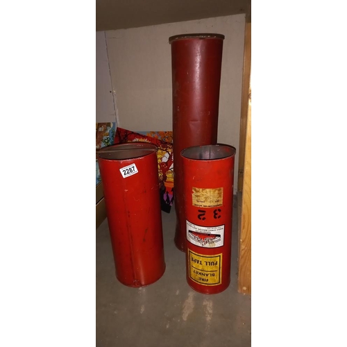 2287 - 3 empty fire blanket tubes COLLECT ONLY