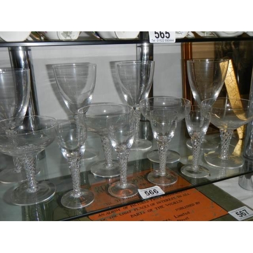 566 - A quantity of twist stem glasses. COLLECT ONLY.