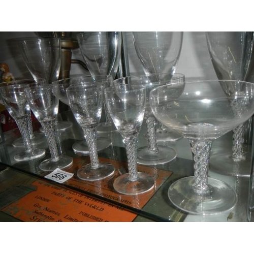 566 - A quantity of twist stem glasses. COLLECT ONLY.