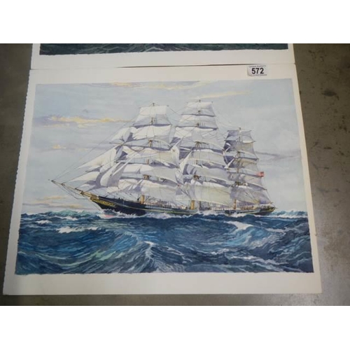 572 - A series of 8 watercolours by Horsman W. of ships & Schoonen