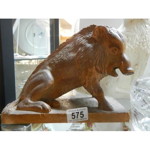 575 - A mid 20th century carved wood boar.