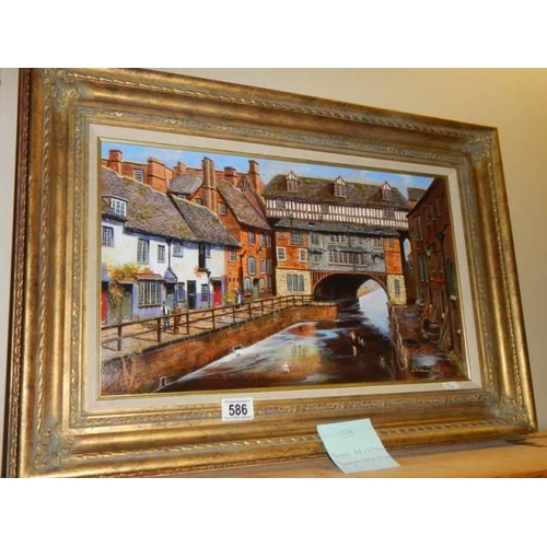 586 - An oil on canvas Lincoln scene signed Gordon Lees, Frame 66 x 47 cm, image 49 x 29 cm. COLLECT ONLY.