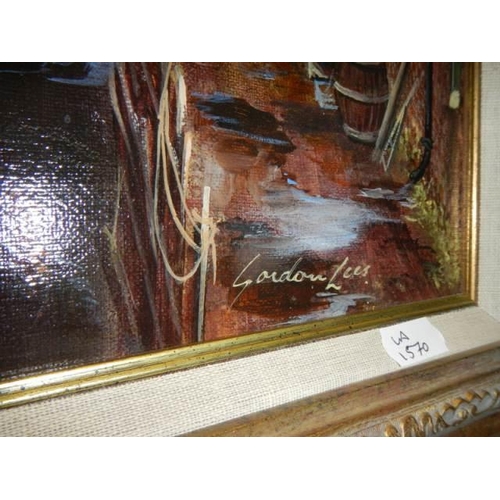 586 - An oil on canvas Lincoln scene signed Gordon Lees, Frame 66 x 47 cm, image 49 x 29 cm. COLLECT ONLY.