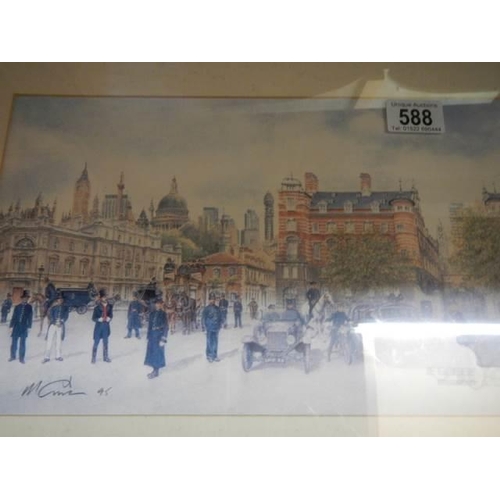 588 - A framed and glazed signed police incident scene with official stamp.