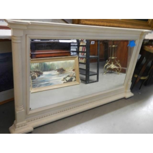 589 - A large framed bevel-edged over mantel mirror with Greek styling, (small mirror corner loss bottom l... 