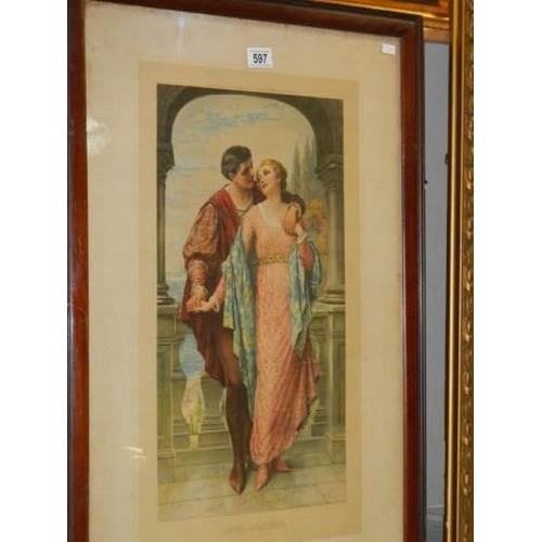 597 - A framed and glazed print entitled 'Love's Awakening', Frame 87 x 60 cm, Image 53 x 29 cm. COLLECT O... 