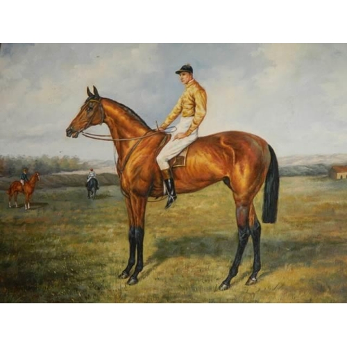 604 - An oil on canvas racehorse study, frame a/f. COLLECT ONLY.