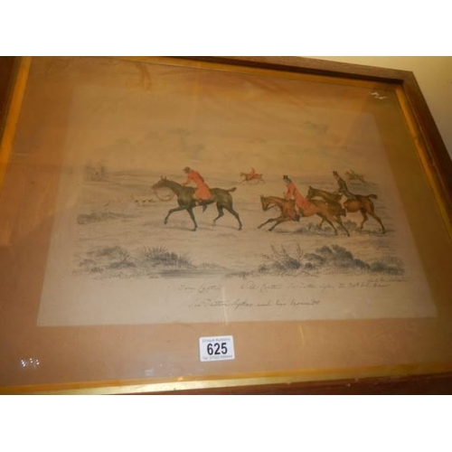 625 - An oak framed and glazed hunting print, frame 72 x 57 cm, image 49 x 35 cm, COLLECT ONLY.