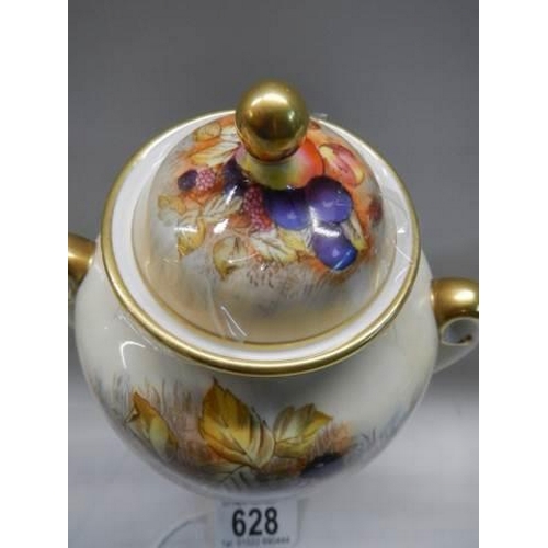 628 - An Aynsley Orchard Gold lidded urn with two gold handles, signed D Jones, in excellent condition, fu... 