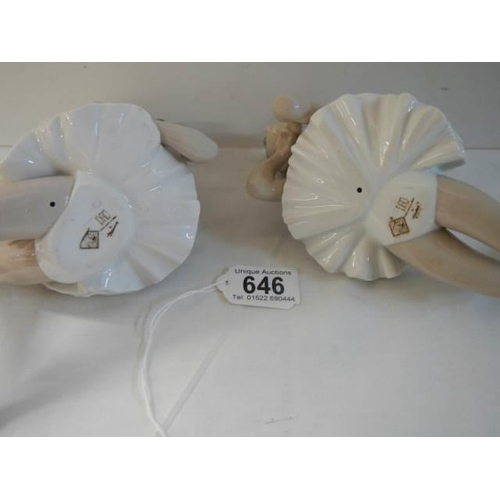 646 - Two NAO ballerina's, stamped, One is in good condition the other has slight damage to her leg.