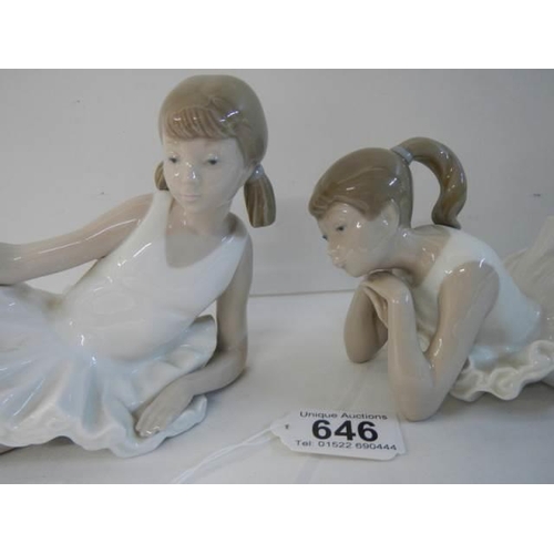 646 - Two NAO ballerina's, stamped, One is in good condition the other has slight damage to her leg.