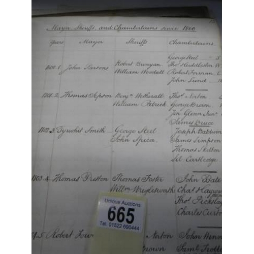 665 - Corporation of Lincoln Names of Mayors and Sheriffs, 1800 -1833.