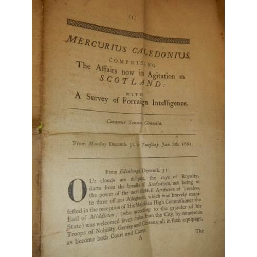 685 - Pages from an antique book relating to The Affairs Now In Agitation in Scotland.