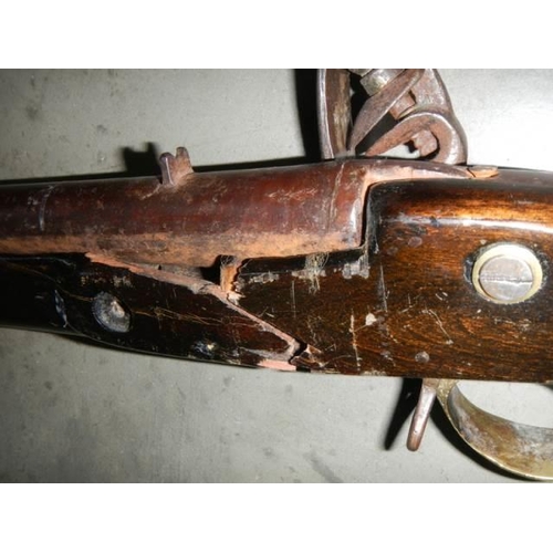 692 - A early Brown Bess musket, complete including hammer mechanism but all woodwork needs serious repair... 