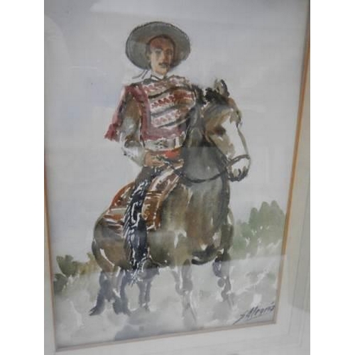 706 - A framed and glazed water colour of a Mexican. COLLECT ONLY.