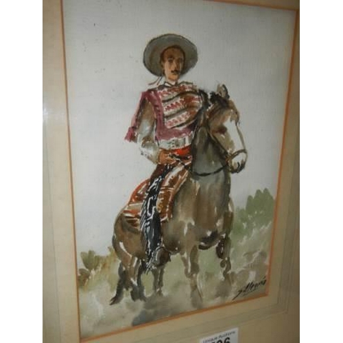 706 - A framed and glazed water colour of a Mexican. COLLECT ONLY.