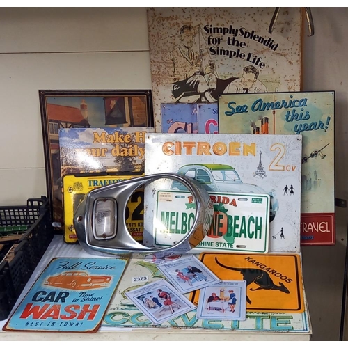 2373 - A quantity of retro metal signs and American style licence plates etc