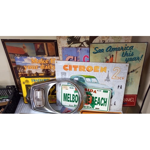 2373 - A quantity of retro metal signs and American style licence plates etc