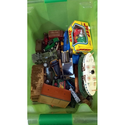 2378 - A box of mixed diecast tinplate and plastic vehicles