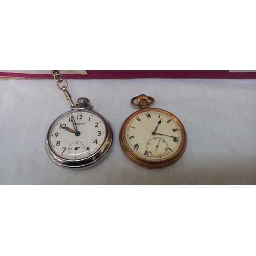 2394 - A cased Aroath convertible watch, combat pocket watch with albert chain, Denison pocket watch etc