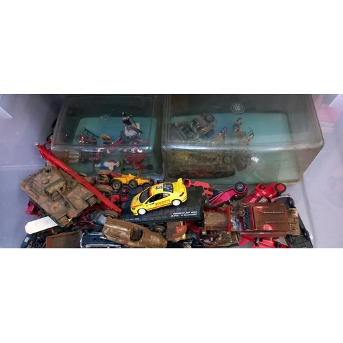 2412 - A box of mixed diecast and plastic including military vehicles, Matchbox etc