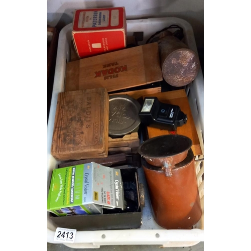 2413 - A case & box of cameras including dark room lamp etc.