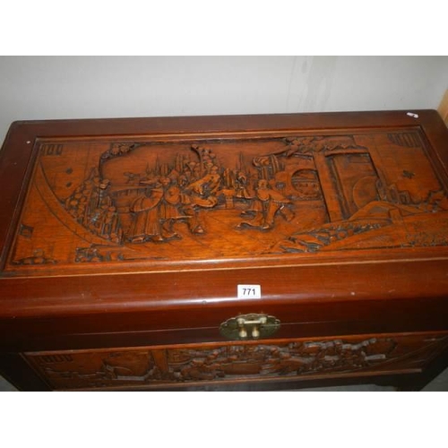 771 - A Chinese carved camphor wood chest, COLLECT ONLY.