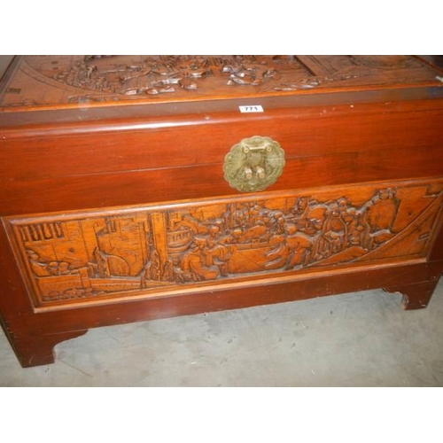 771 - A Chinese carved camphor wood chest, COLLECT ONLY.