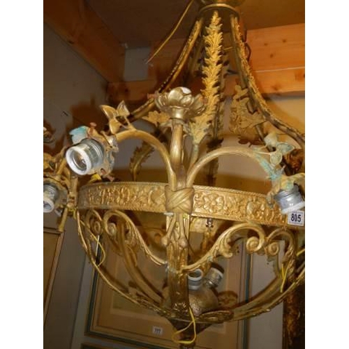 805 - A large heavy brass chandelier, COLLECT ONLY.