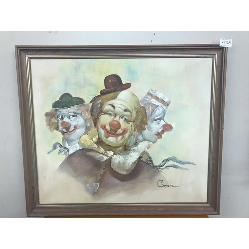 723A - Oil on Board of Clowns Late 20th Century