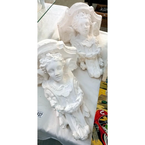 2437 - 2 large plaster wall mounts with cherub faces