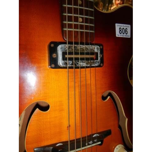 806 - A Hofner Senator Brun E1 thin 1950's electro/acoustic guitar, original pick guard with brown hard ca... 